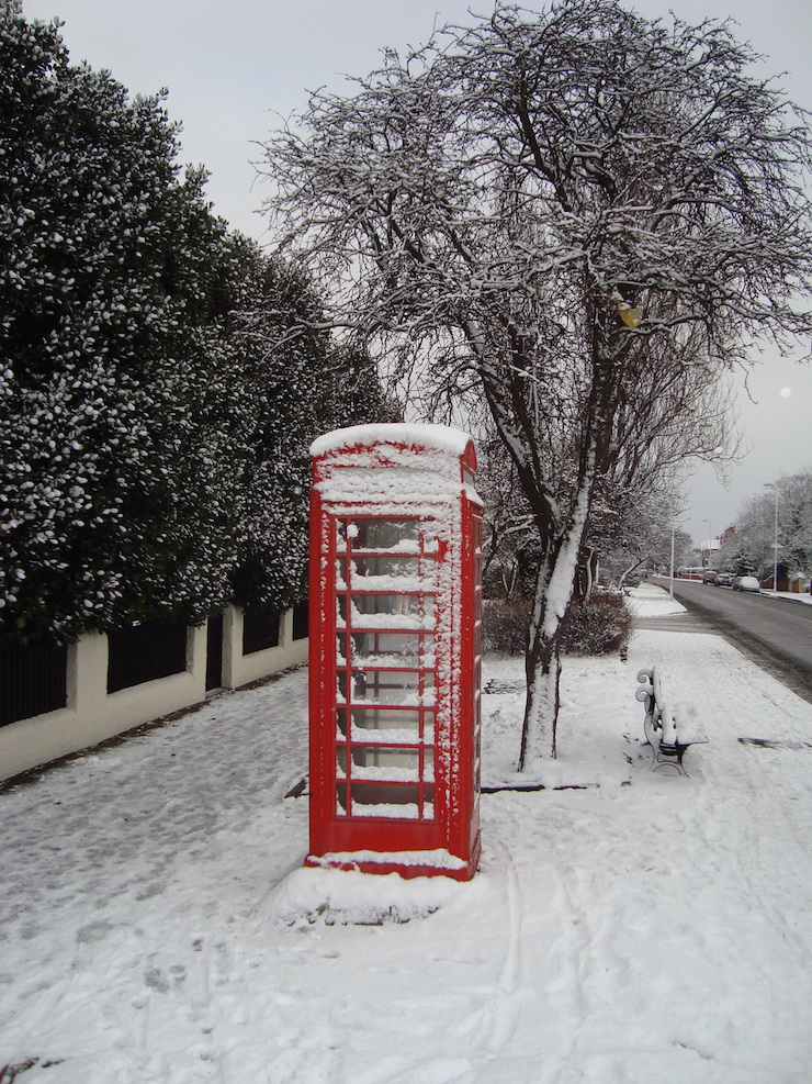 snowy phone box